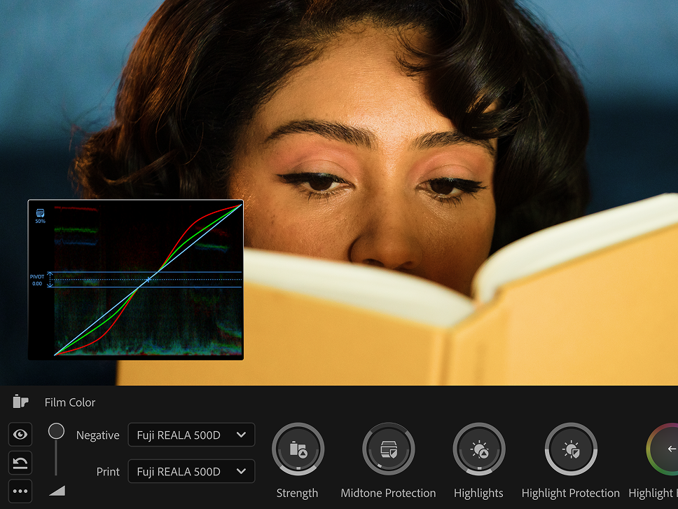 Film Color creative grading in Premiere Color Mode — negative and print film stock controls